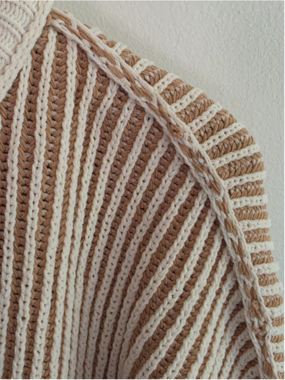 aerie Cream and Tan Striped Ribbed Crewneck Sweater - Picture 4 of 13